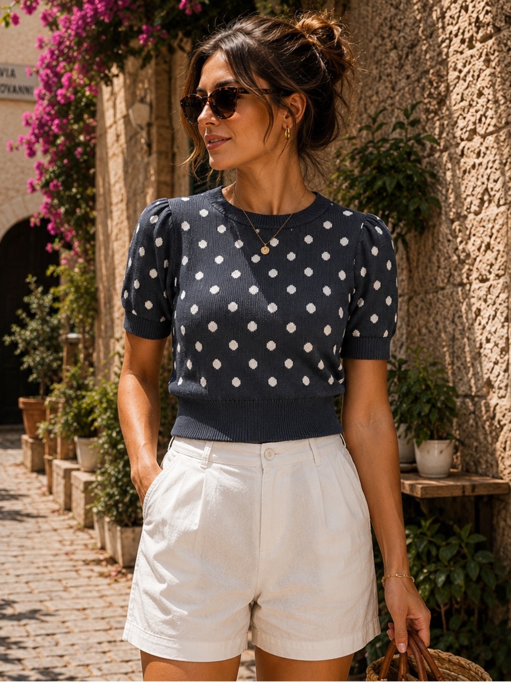Philosophy Polka Dot Short Sleeve Knit Top
